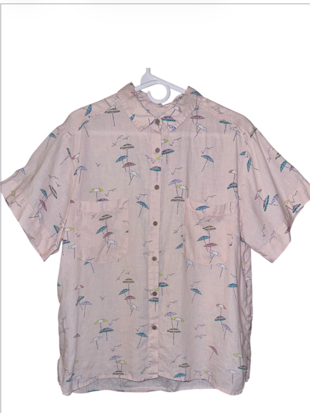 C&C 100% Linen Short-Sleeve Beach Print Shirt - Light Pink